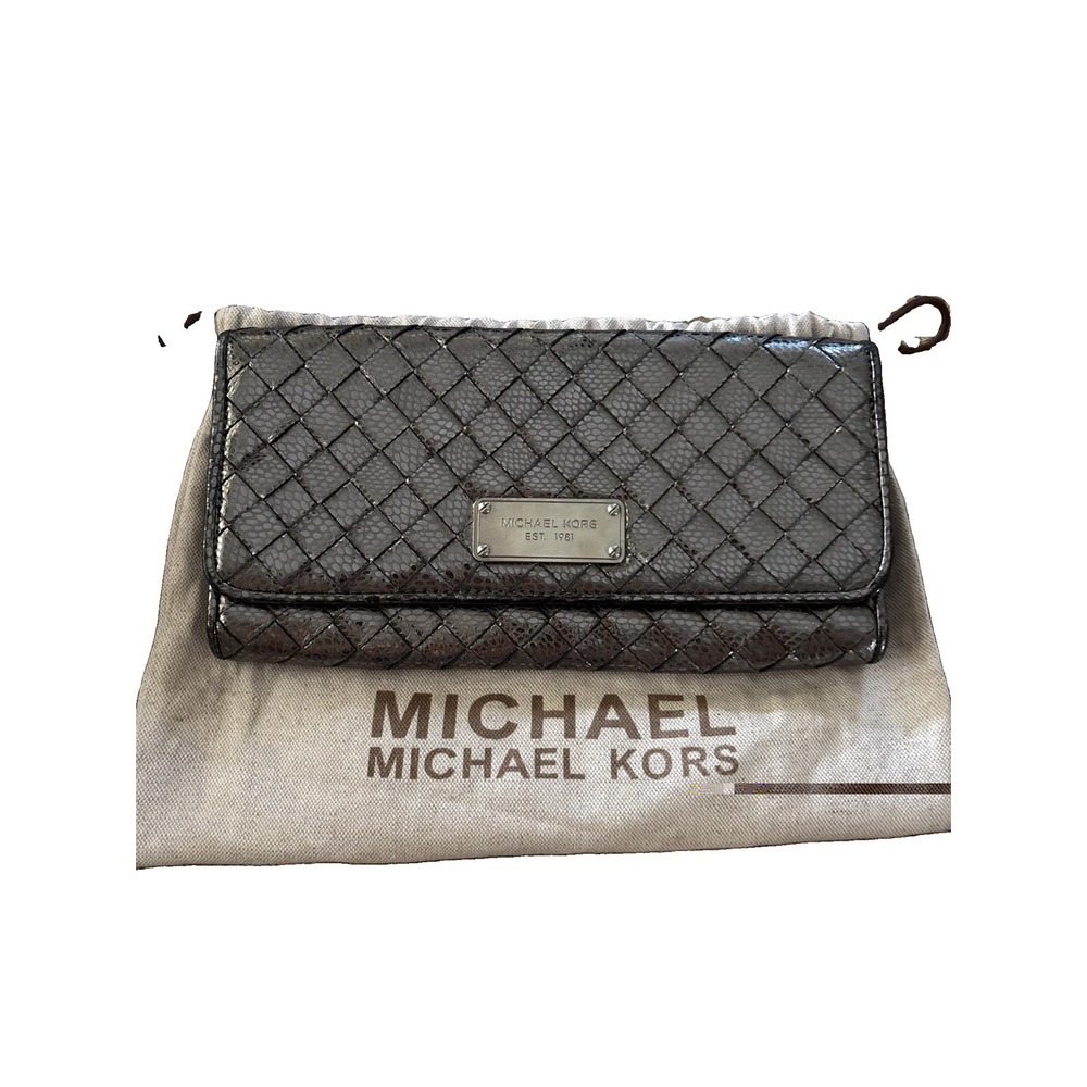 Michael Kors Metallic Silver Leather Clutch 10" X 5" With Dust Bag
